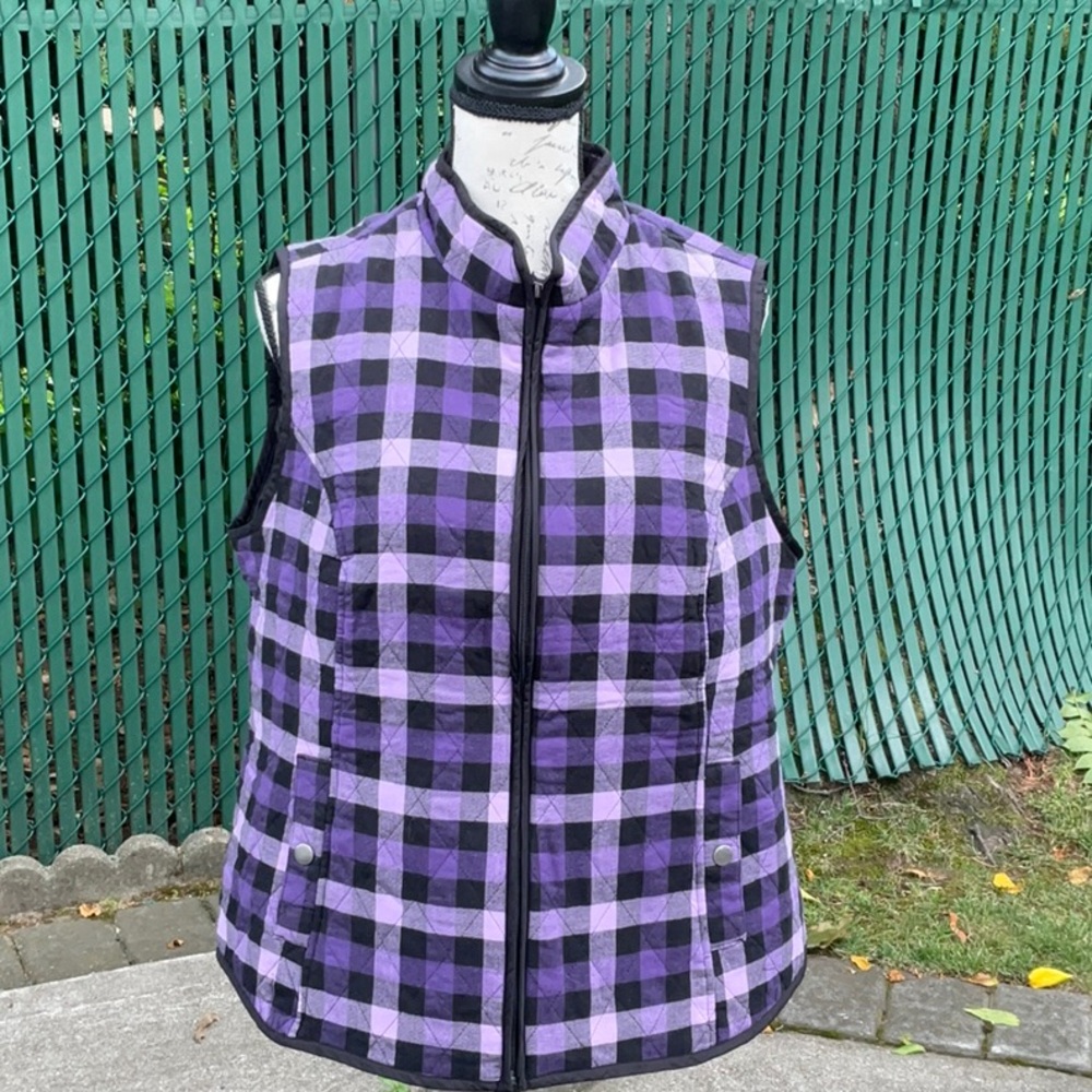 Purple Quilted Vest + Purple Black Plaid Vest Duo - Picture 6 of 8